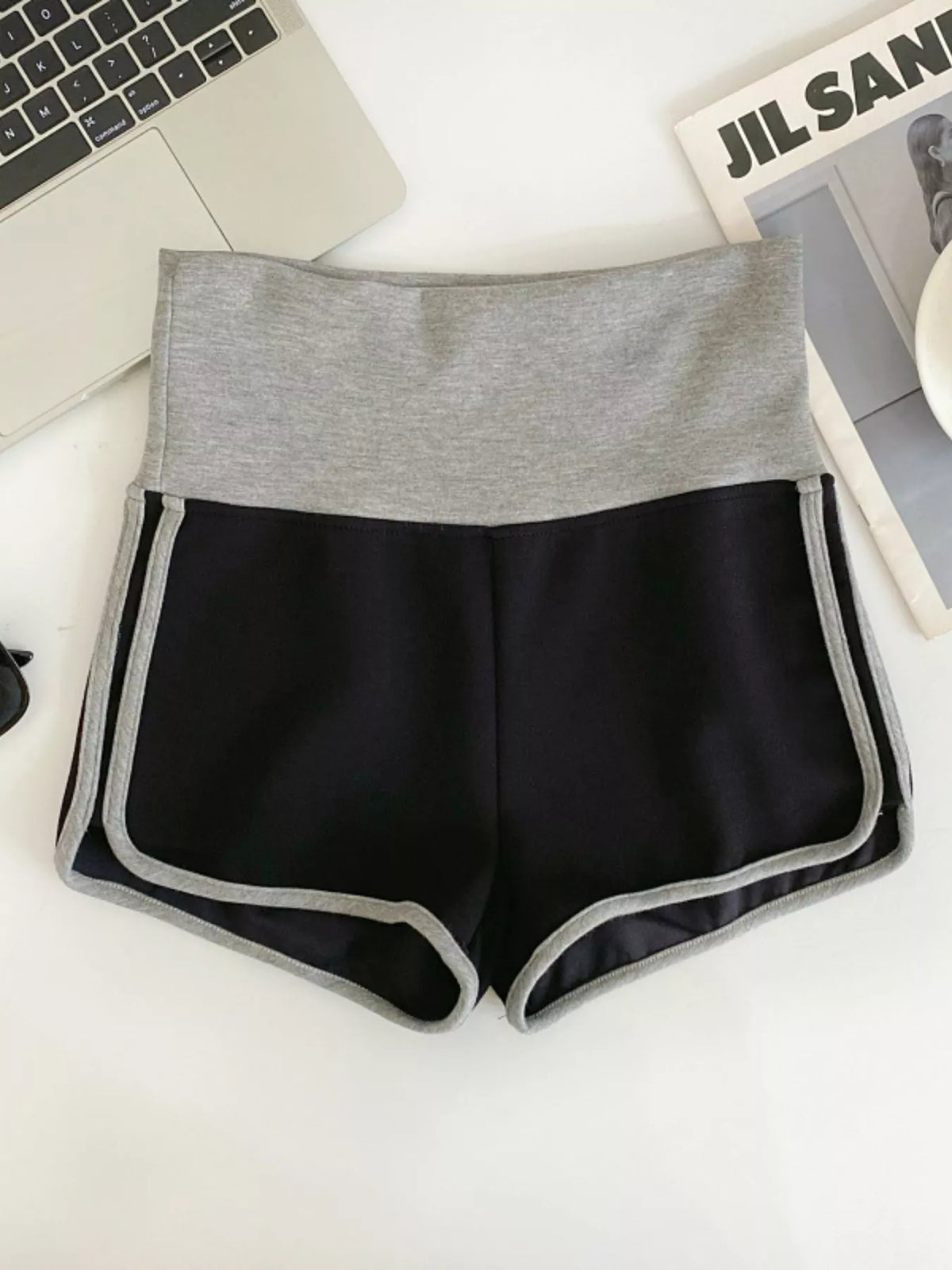 TEEK - High Waist Contrast Trim Shorts SHORTS TEEK Trend Light Gray + Black S