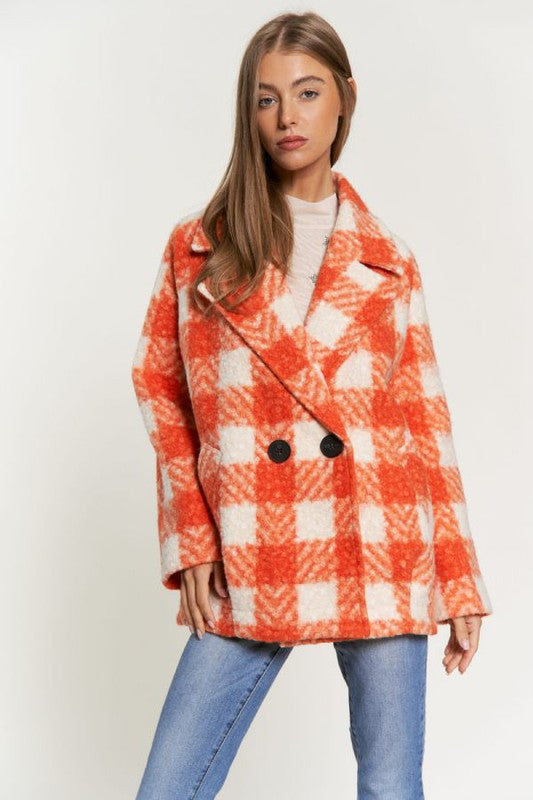 TEEK - Fuzzy Boucle Textured Double Breasted Coat COAT TEEK FG Orange S 