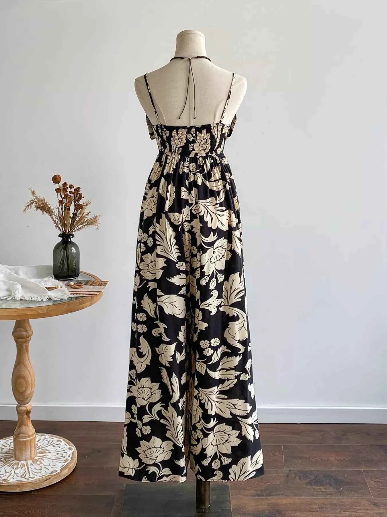 TEEK - Floral Print Bowknot Wide Leg Jumpsuit JUMPSUIT TEEK Trend