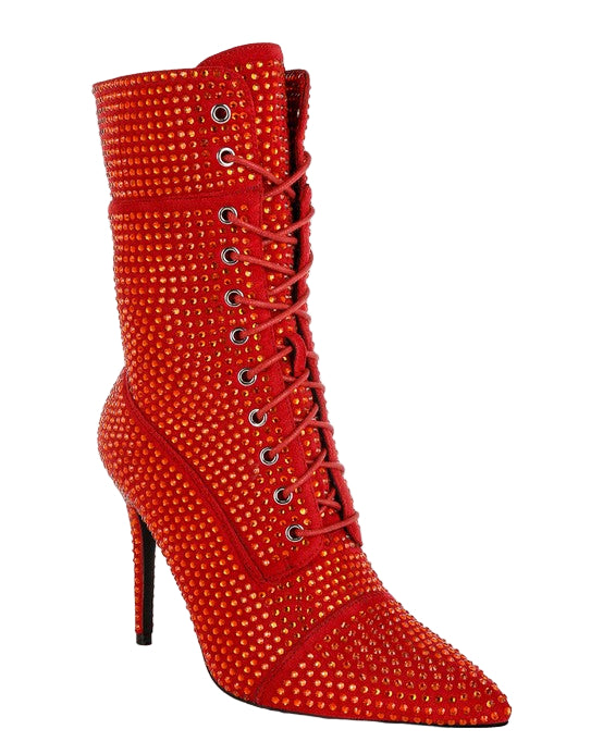 TEEK - Bitetto Rhinestones Embellished Calf Boots SHOES TEEK FG Red US-6/ UK-3 / EU-36