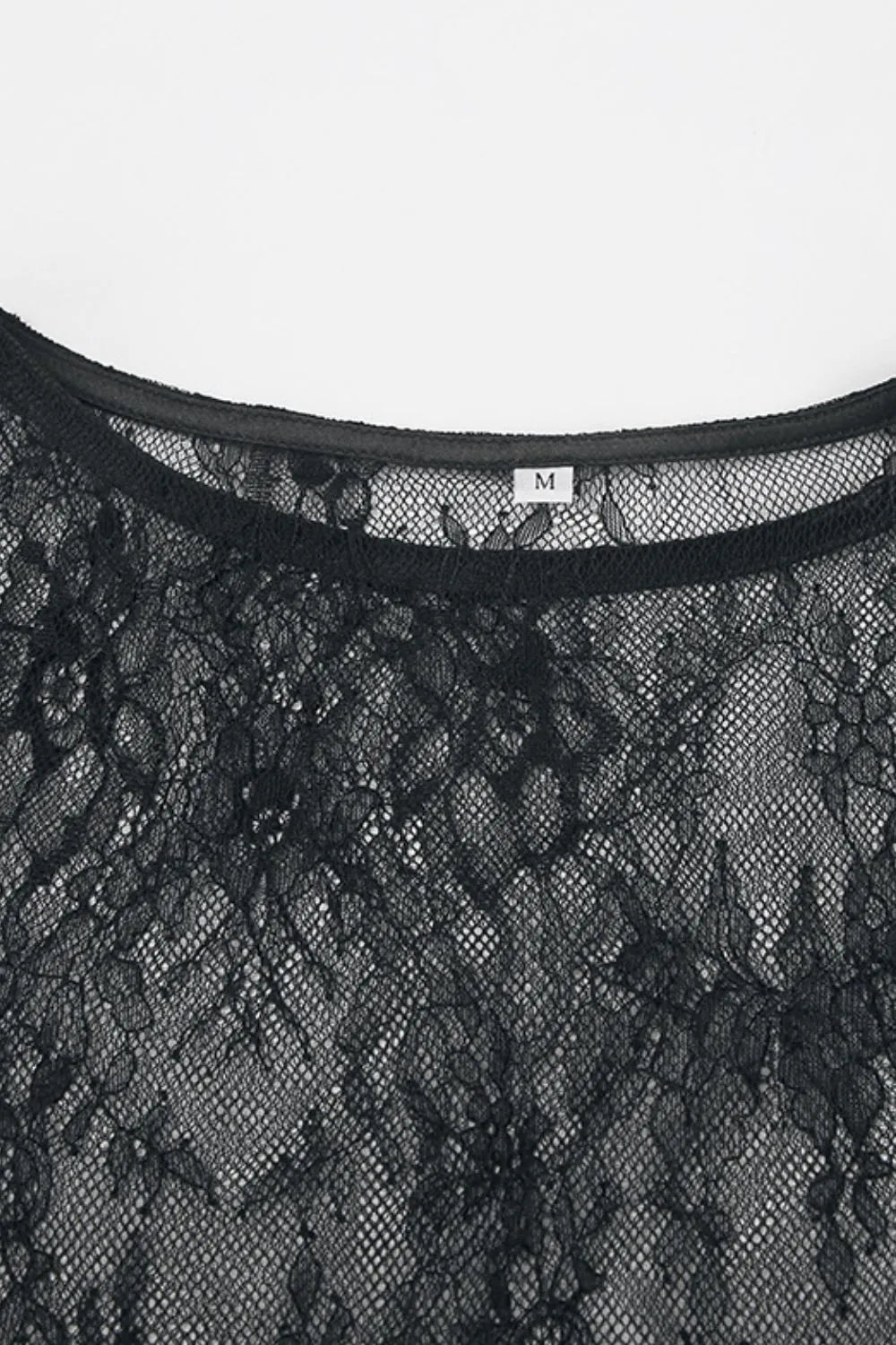 TEEK - Black Fringe Round Neck Long Sleeve Lace Sheer Top TOPS TEEK Trend