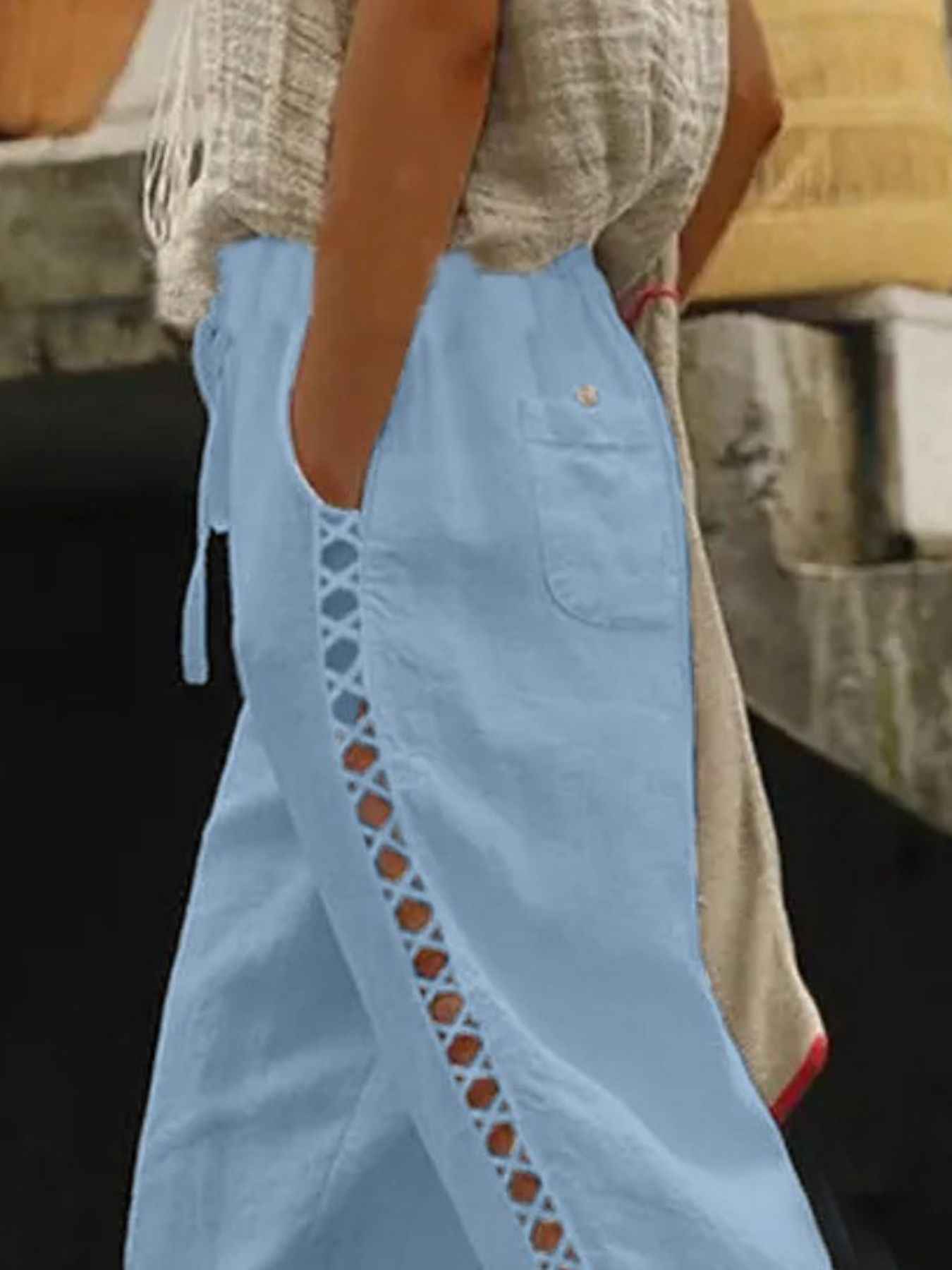 Hollow Out Trim Cropped Pants Trendsi