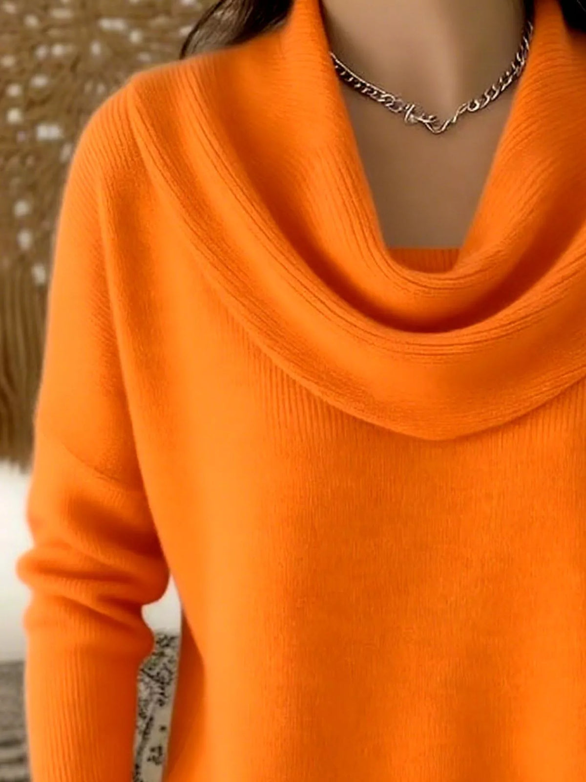 Drape Neck Long Sleeve Knit Top Trendsi
