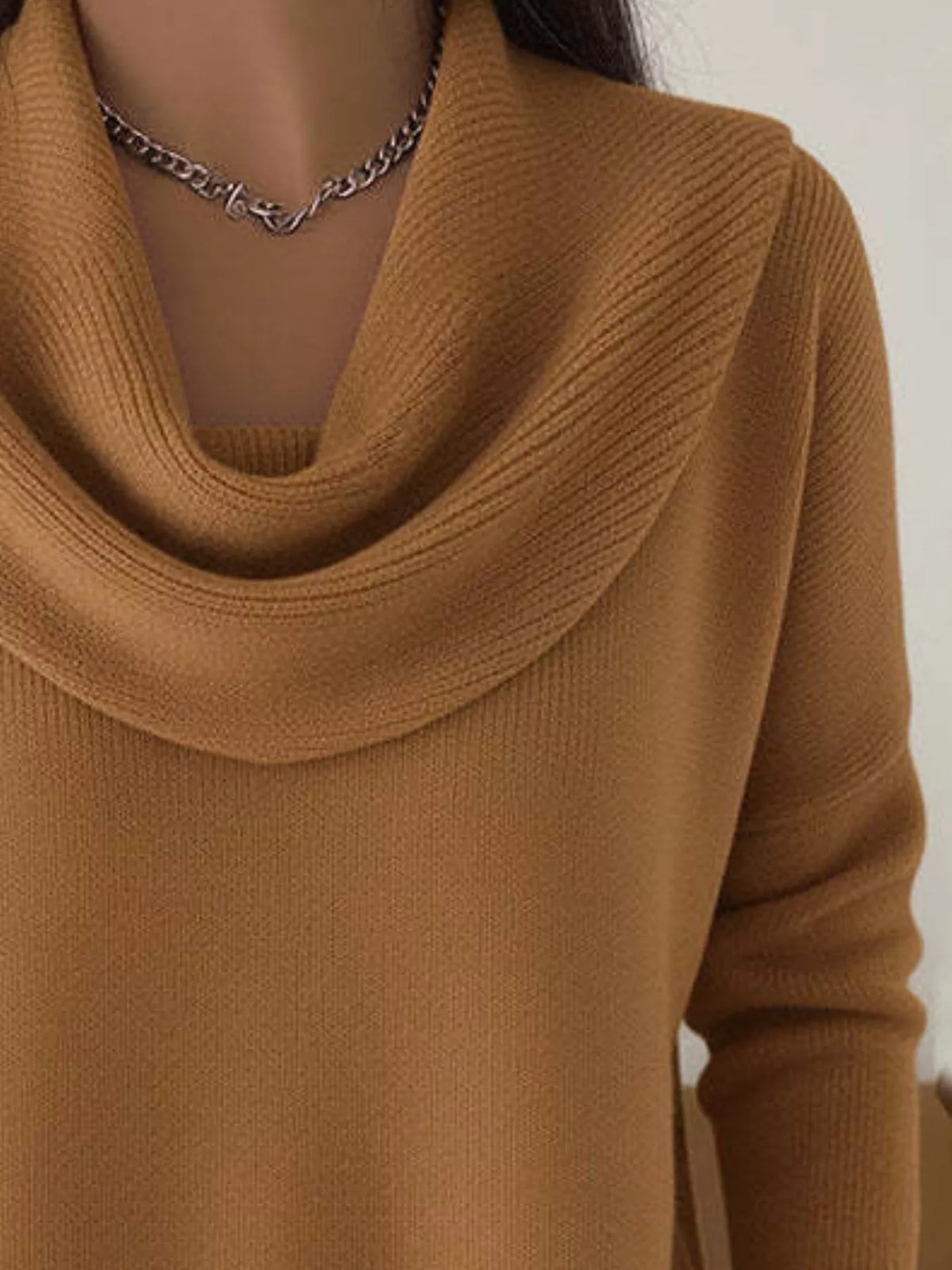 Drape Neck Long Sleeve Knit Top Trendsi