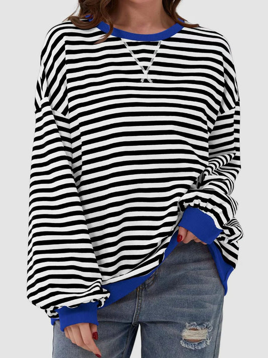 TEEK - Striped Round Neck Long Sleeve Shirt TOPS TEEK Trend   