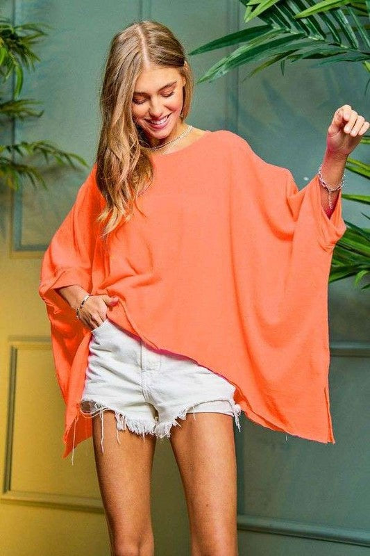 TEEK - Solid Round Neck Loose Fit Kimono Sleeve Sweater TOPS TEEK FG   