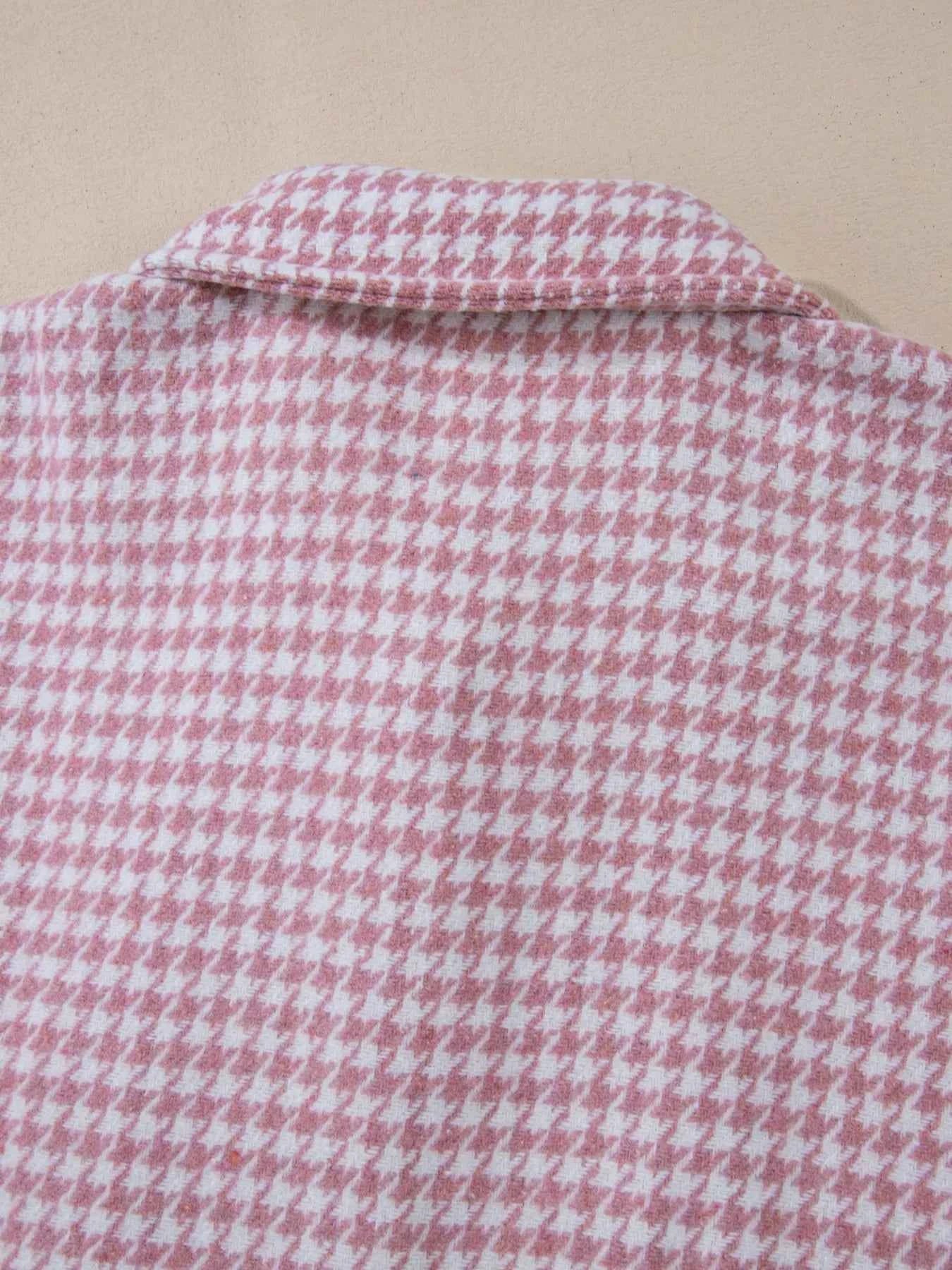 TEEK - Button Down Houndstooth Color Block Shacket TOPS TEEK Trend