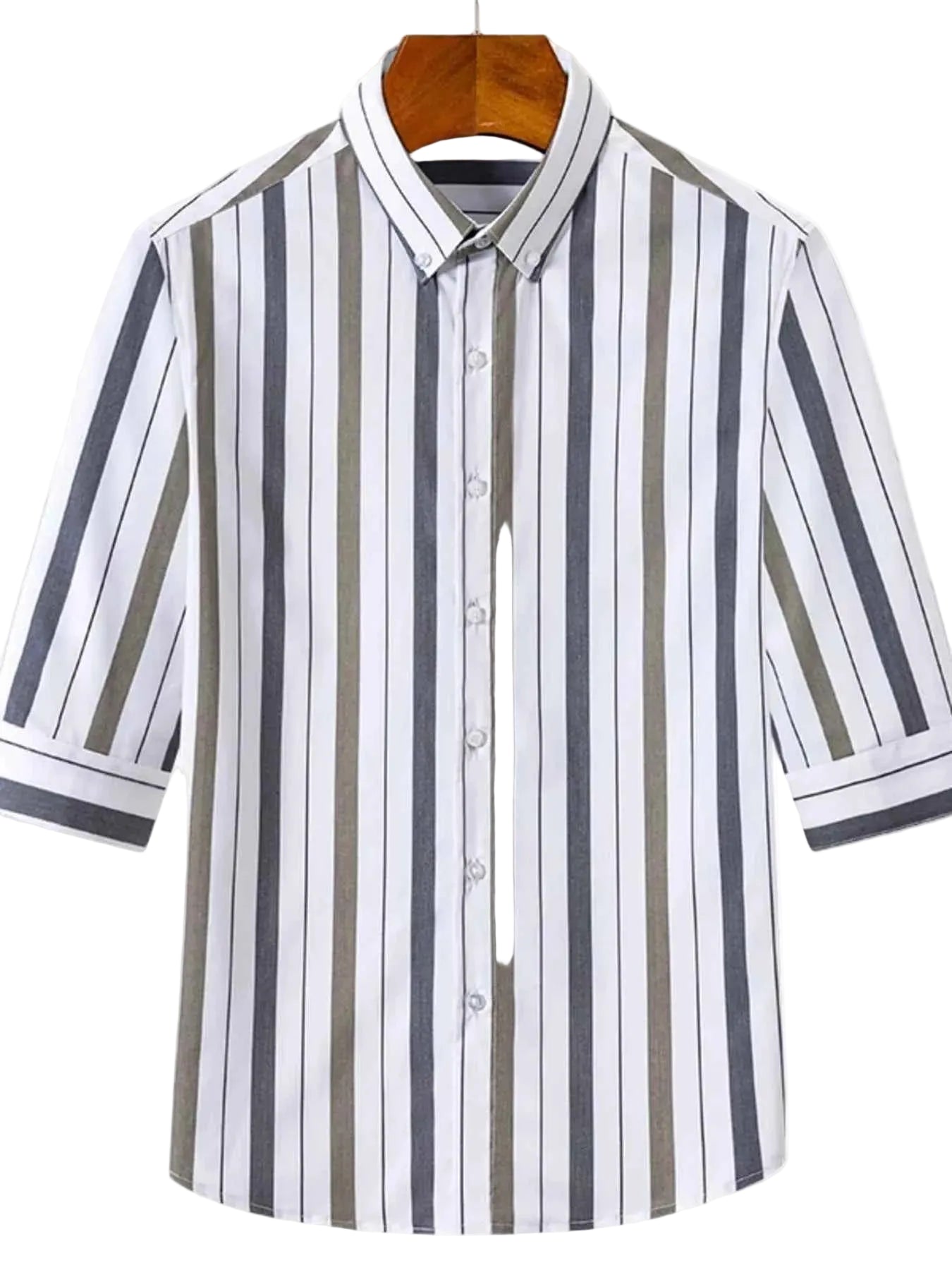 Men's Plus Size Striped Casual Half Sleeve Shirt Trendsi White M