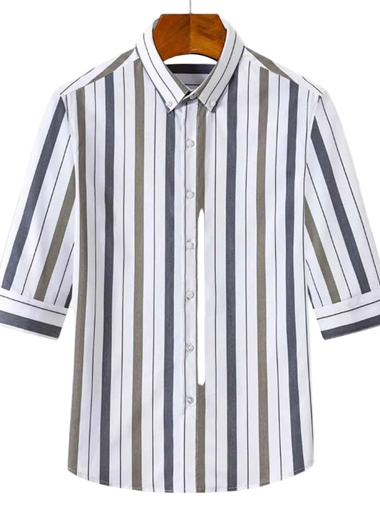 Men's Plus Size Striped Casual Half Sleeve Shirt Trendsi White M