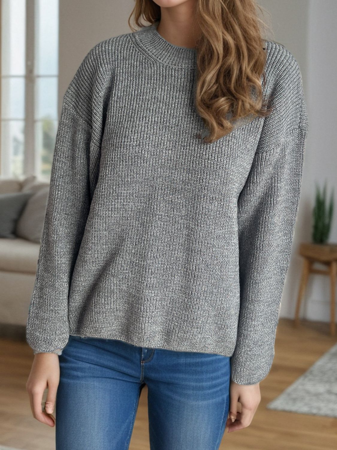 TEEK - Solid Color Round Neck Long Sleeve Sweater TOPS TEEK Trend