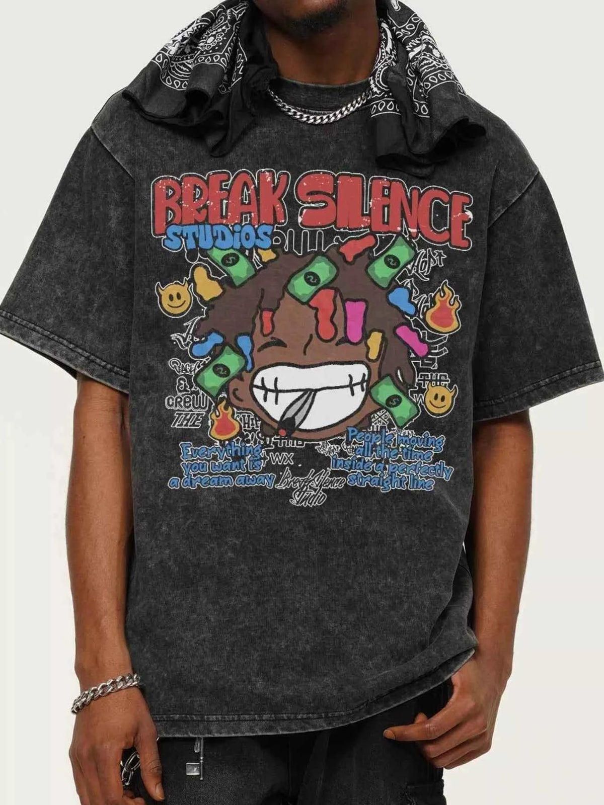 Men's Break Silence Graphic Relaxed Fit T-Shirt Trendsi Dark Gray S
