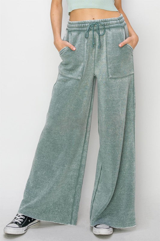 TEEK - High Rise Wide Leg Drawstring Pants PANTS TEEK FG GRAY GREEN S 