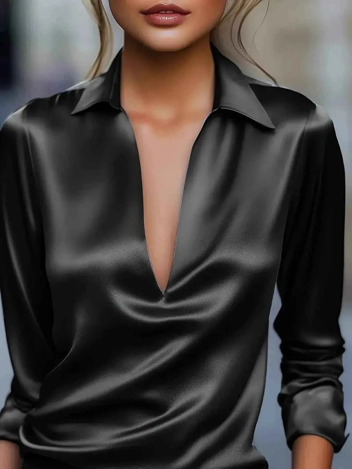 TEEK - Elegant Deep V Long Sleeve Blouse TOPS TEEK Trend