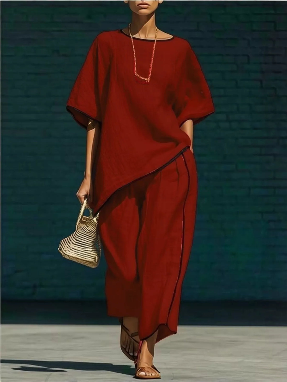 Full Size Contrast Trim Half Sleeve Top and Pants Set Plus Size Trendsi Burgundy S