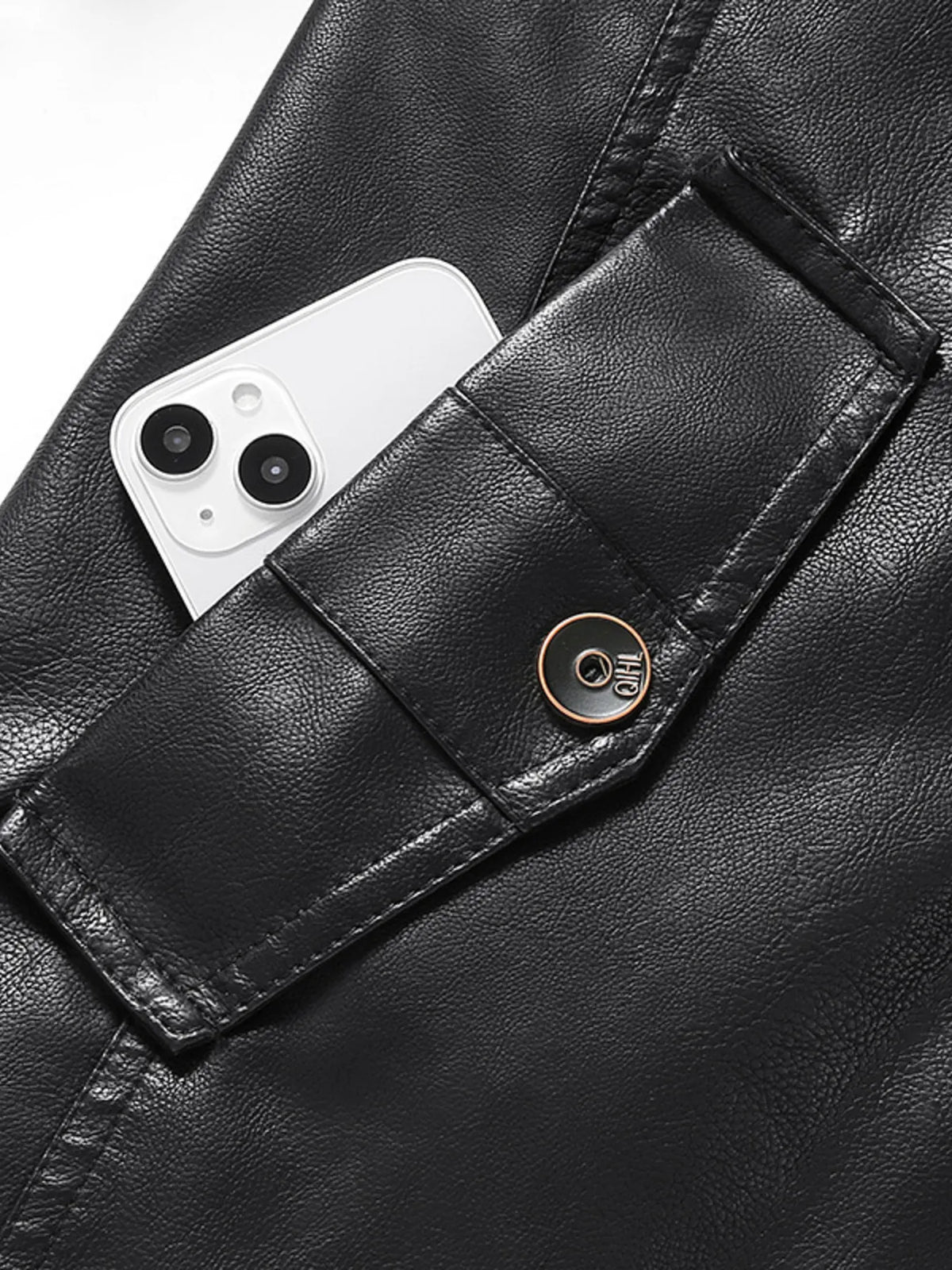 Men's Zip Up Long Sleeve Leather Jacket Trendsi