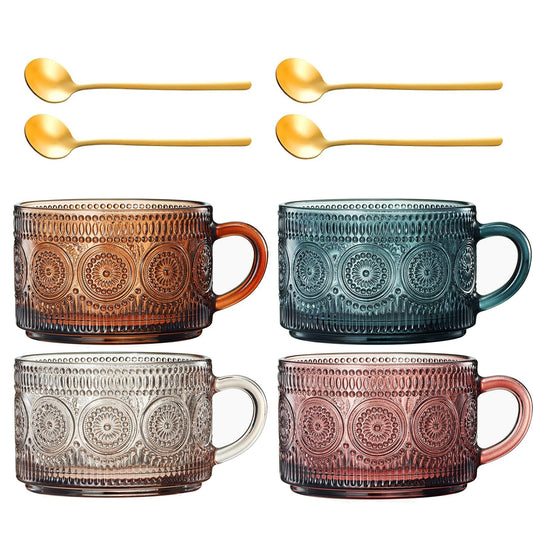 TEEK - Tonal Hobnail Mug Gold Spoon Glassware Set of 4 HOME DECOR TEEK KS