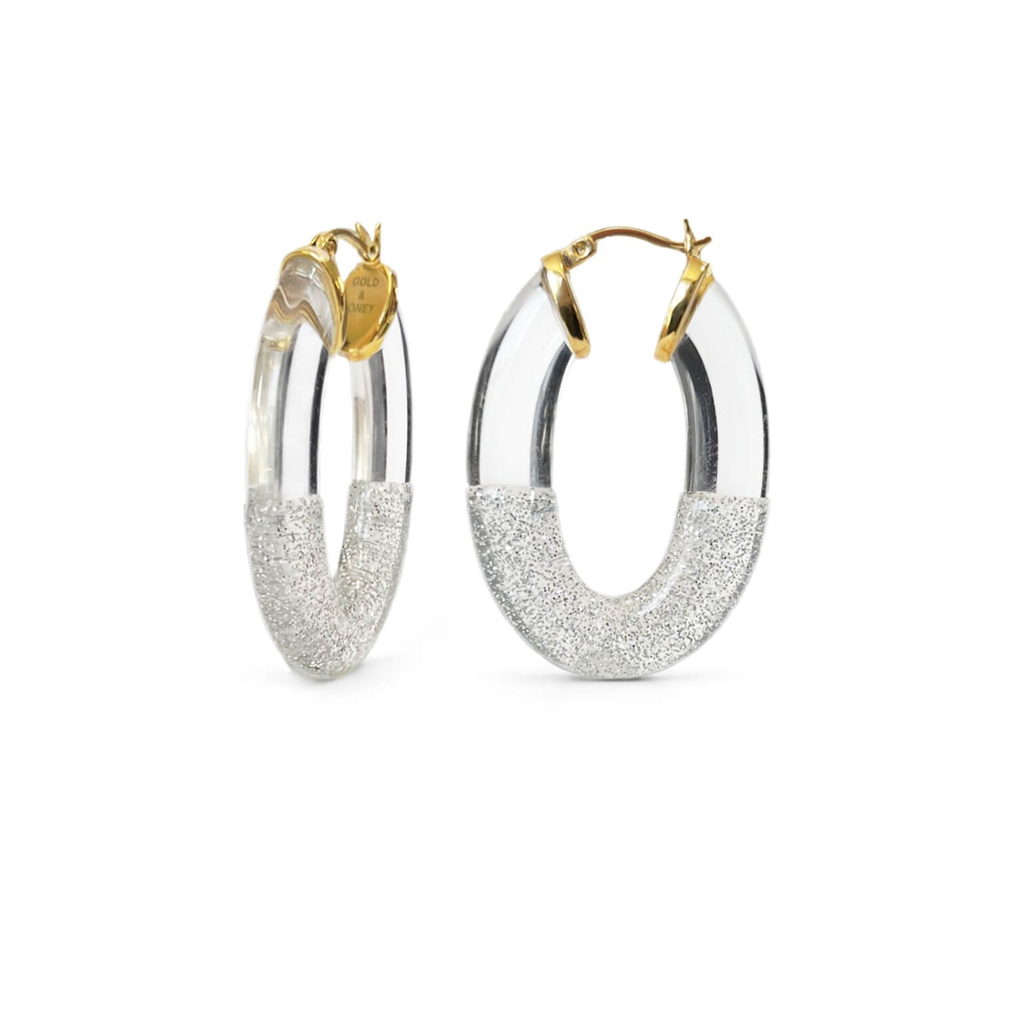 TEEK - Glitter Flat Oval Lucite Hoop Earrings JEWELRY TEEK GNH CLEAR & SILVER