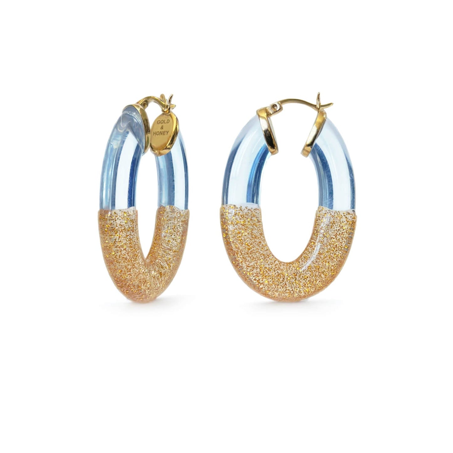TEEK - Glitter Flat Oval Lucite Hoop Earrings JEWELRY TEEK GNH BLUE & GOLD