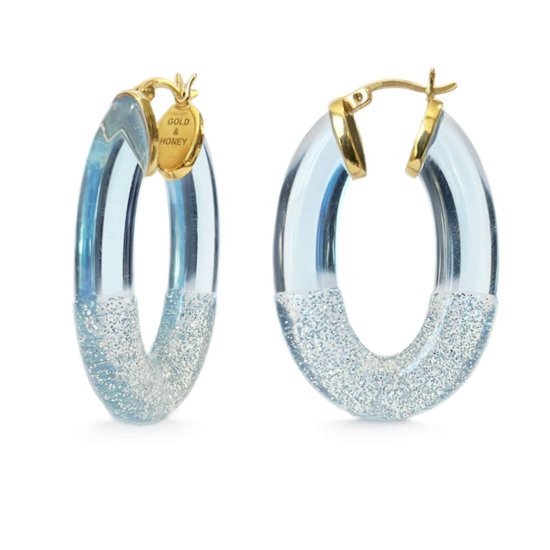 TEEK - Glitter Flat Oval Lucite Hoop Earrings JEWELRY TEEK GNH BLUE & SILVER