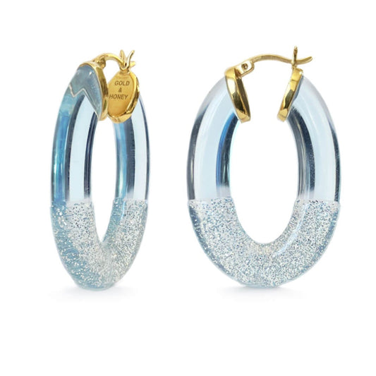 TEEK - Glitter Flat Oval Lucite Hoop Earrings JEWELRY TEEK GNH BLUE & SILVER