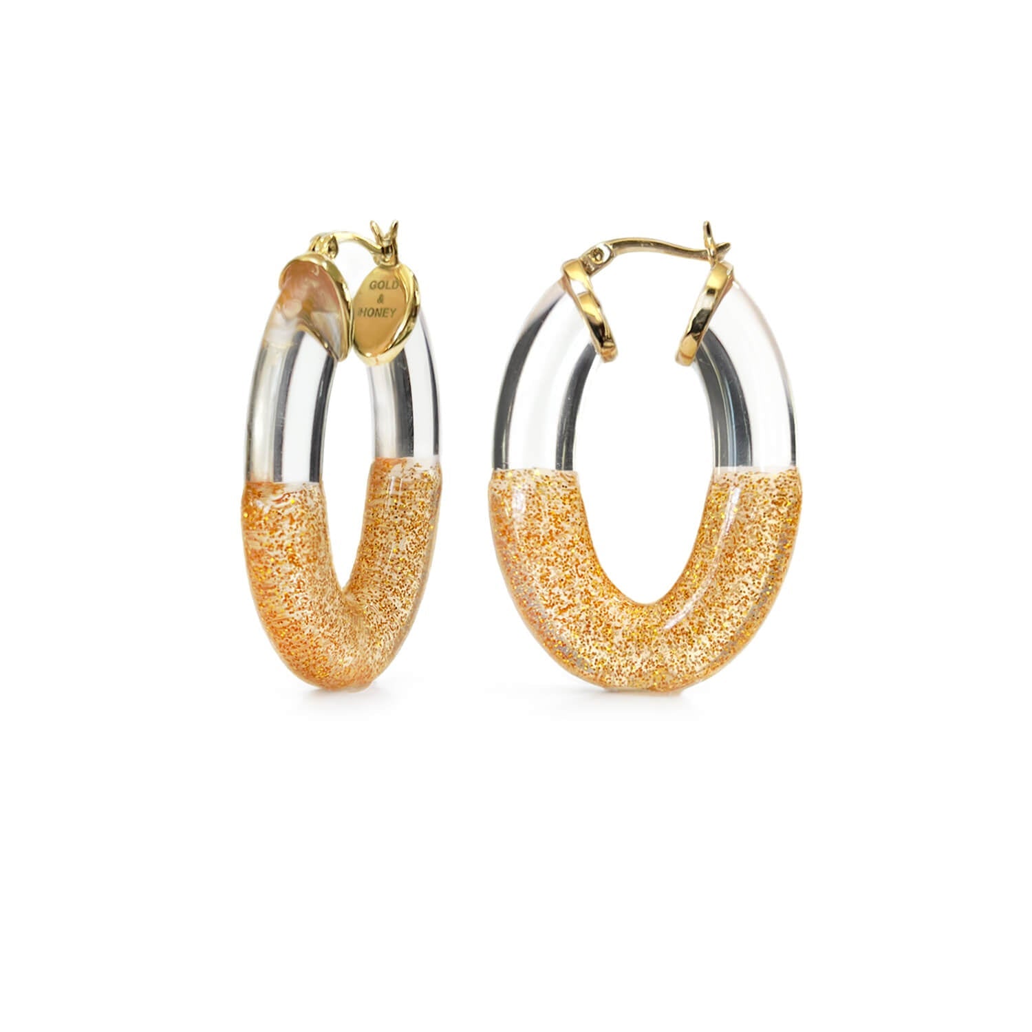 TEEK - Glitter Flat Oval Lucite Hoop Earrings JEWELRY TEEK GNH CLEAR & GOLD