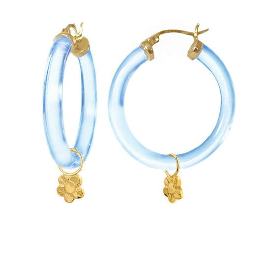 TEEK - Flower Charm Lucite Hoop Earrings JEWELRY TEEK GNH PASTEL BLUE