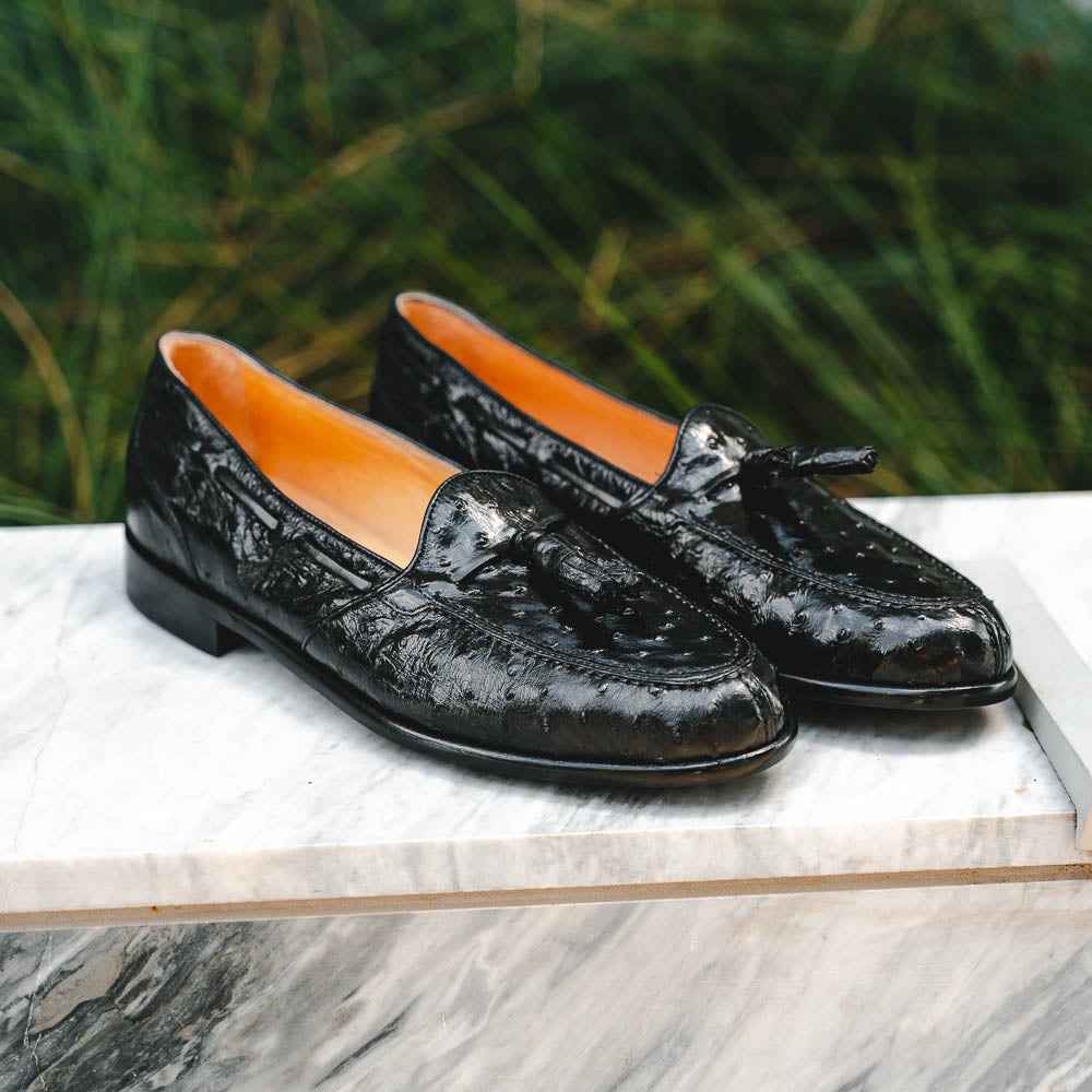 13-581-BLK FRANCO Ostrich Tassel Loafer, Black Shop Zelli Italia