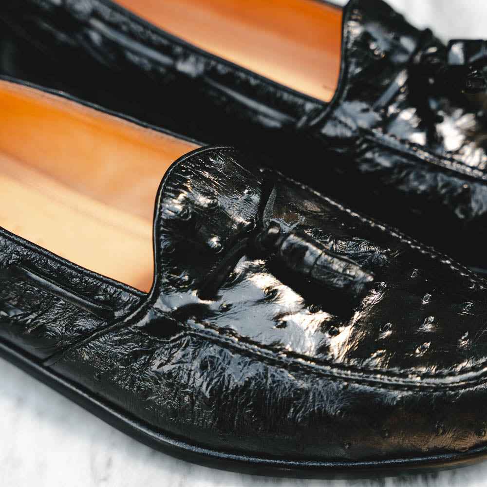 13-581-BLK FRANCO Ostrich Tassel Loafer, Black Shop Zelli Italia