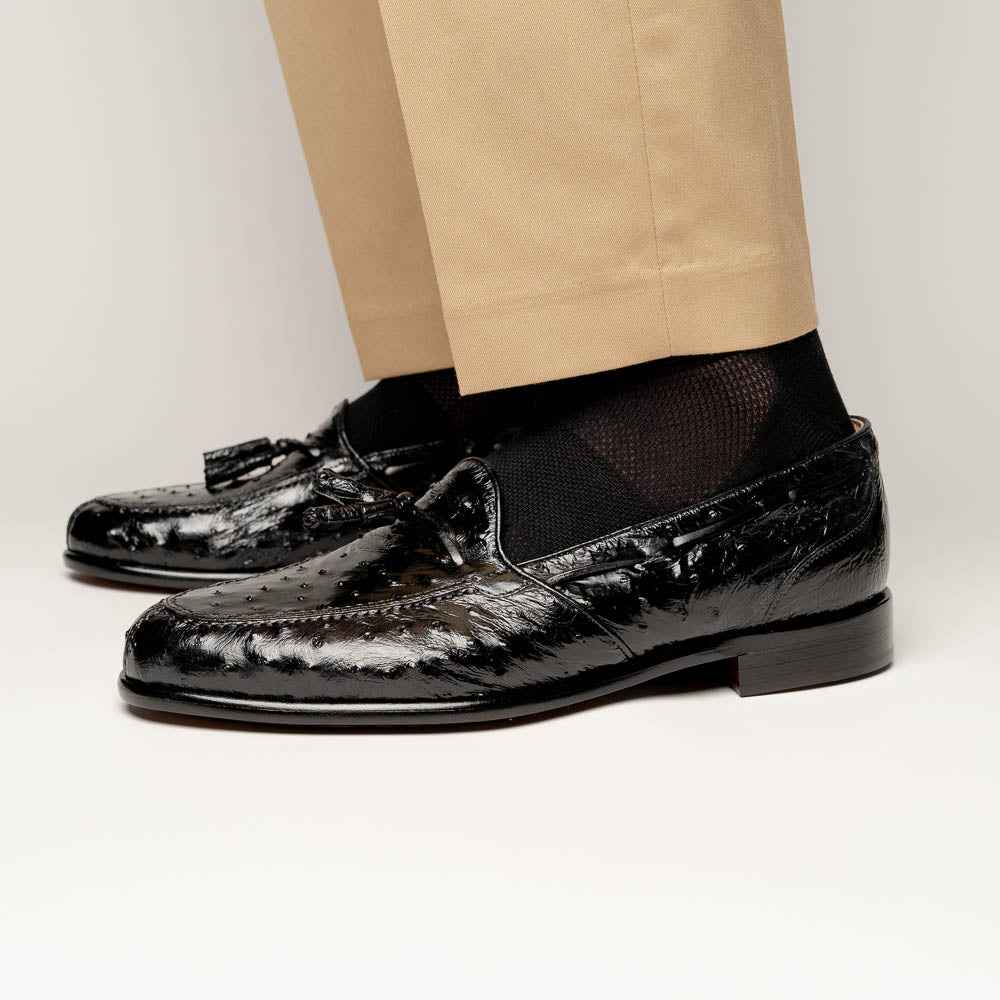 13-581-BLK FRANCO Ostrich Tassel Loafer, Black Shop Zelli Italia