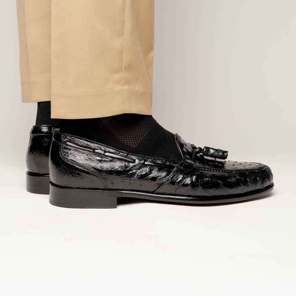 13-581-BLK FRANCO Ostrich Tassel Loafer, Black Shop Zelli Italia