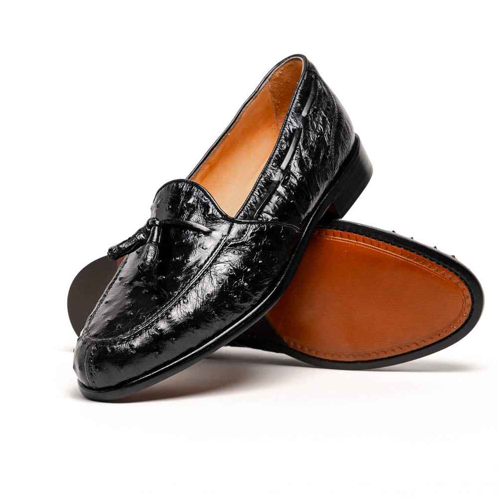 13-581-BLK FRANCO Ostrich Tassel Loafer, Black Shop Zelli Italia