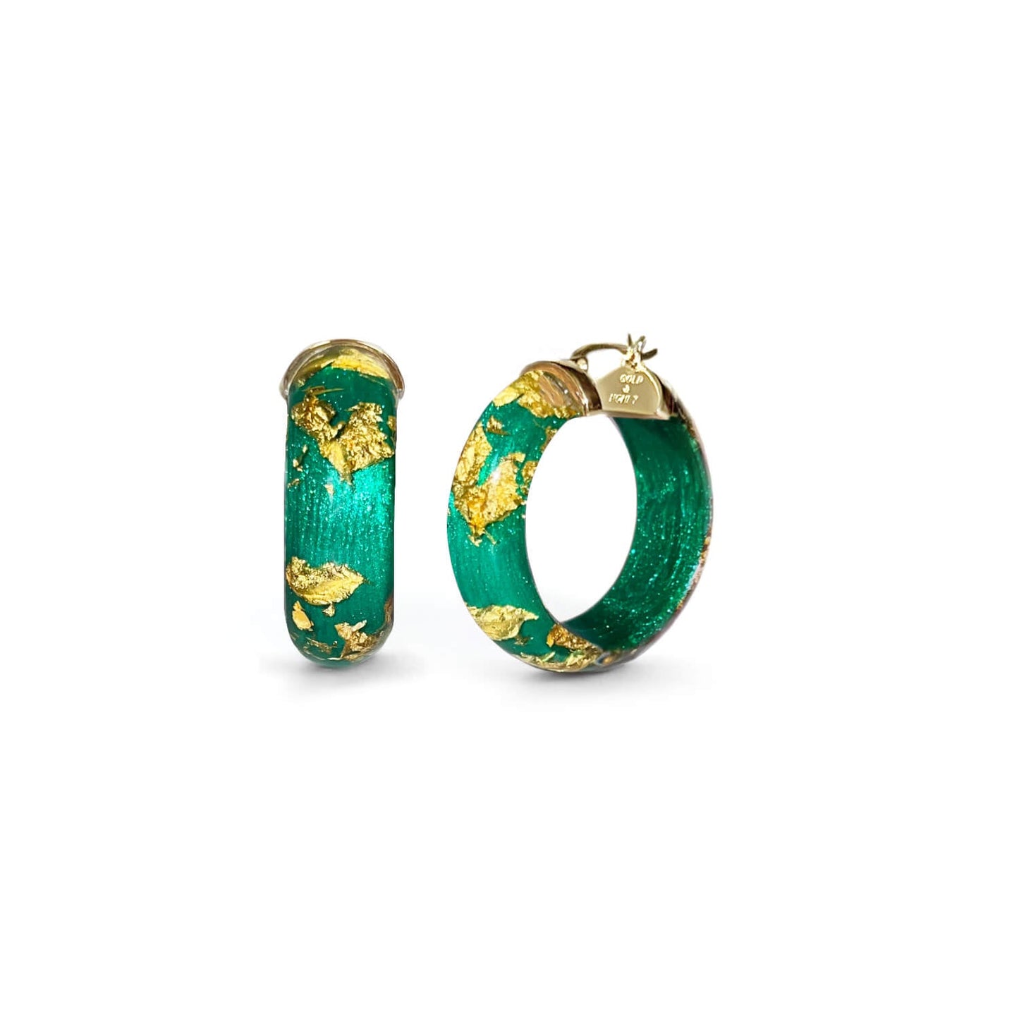 TEEK - Mini Gold Leaf Lucite Hoop Earrings JEWELRY TEEK GNH DARK GREEN GOLD LEAF