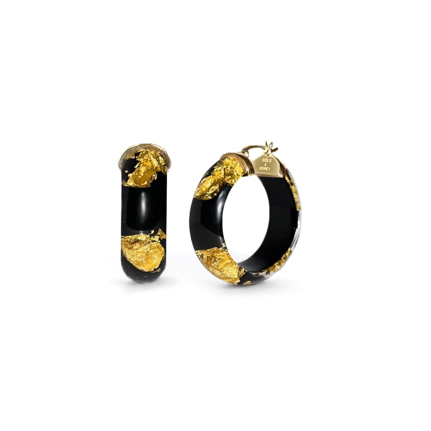 TEEK - Mini Gold Leaf Lucite Hoop Earrings JEWELRY TEEK GNH BLACK GOLD LEAF
