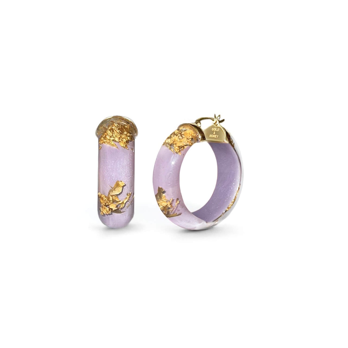 TEEK - Mini Gold Leaf Lucite Hoop Earrings JEWELRY TEEK GNH LAVENDER GOLD LEAF