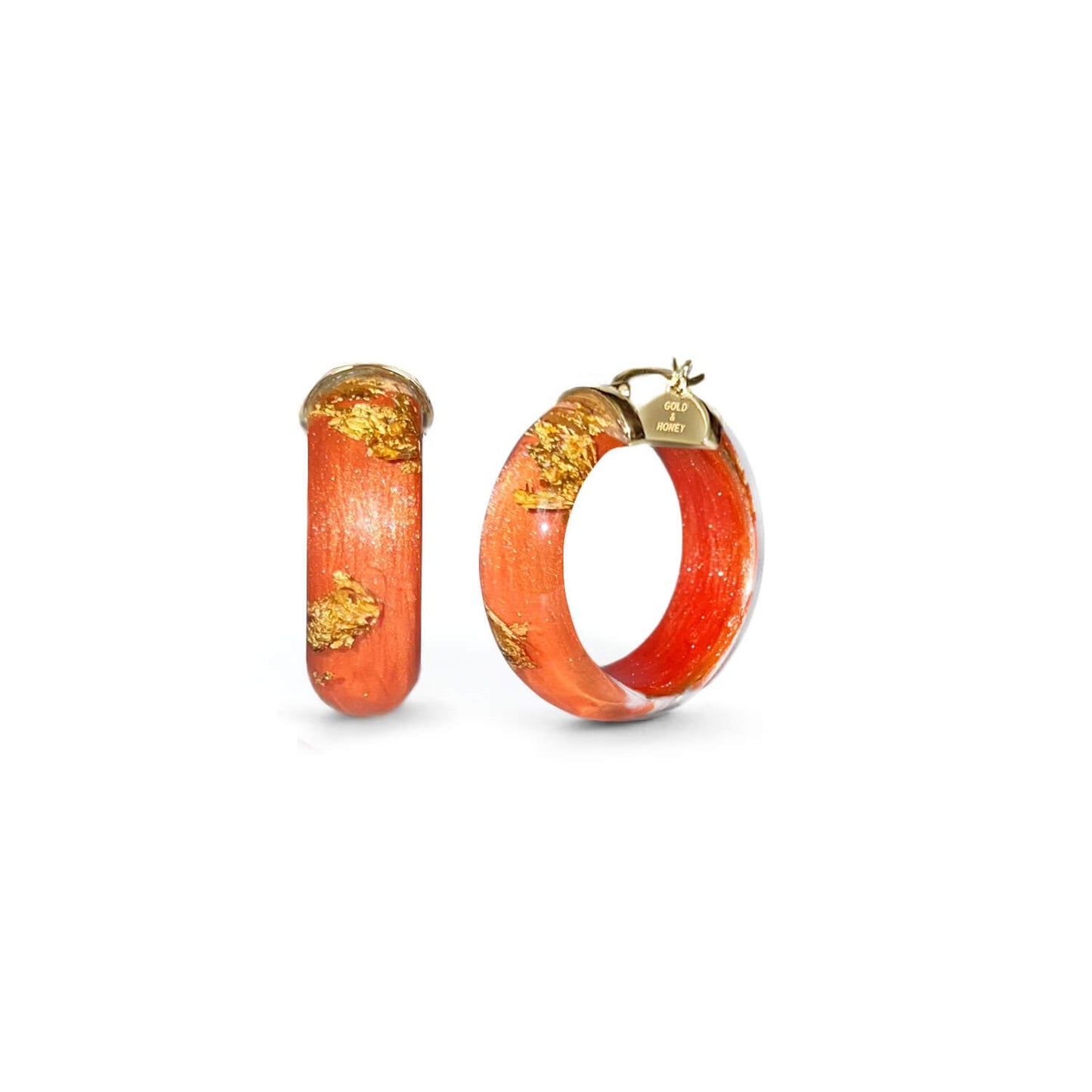 TEEK - Mini Gold Leaf Lucite Hoop Earrings JEWELRY TEEK GNH ORANGE GOLD LEAF