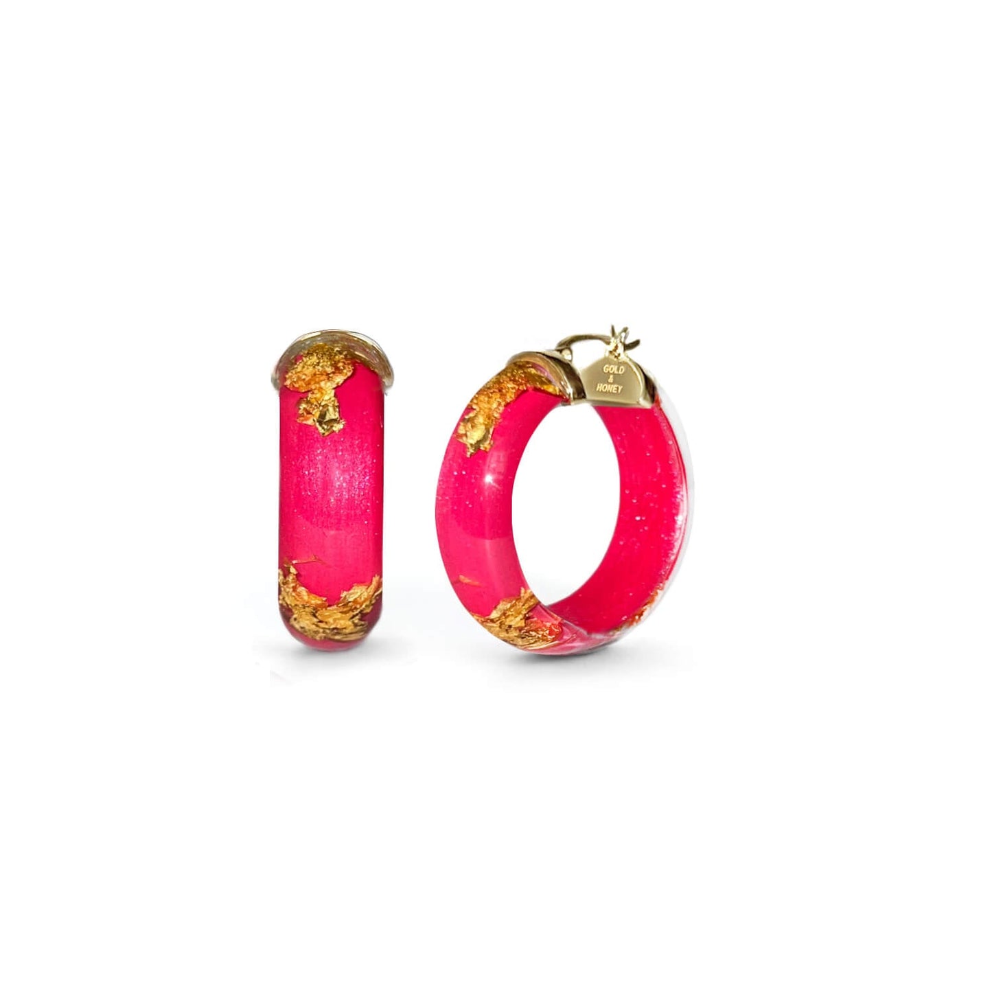 TEEK - Mini Gold Leaf Lucite Hoop Earrings JEWELRY TEEK GNH PINK PEACOCK GOLD LEAF