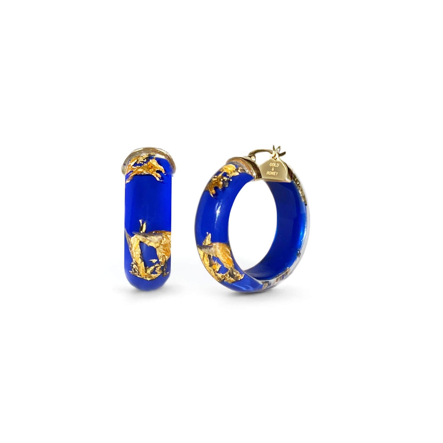 TEEK - Mini Gold Leaf Lucite Hoop Earrings JEWELRY TEEK GNH ROYAL BLUE GOLD LEAF