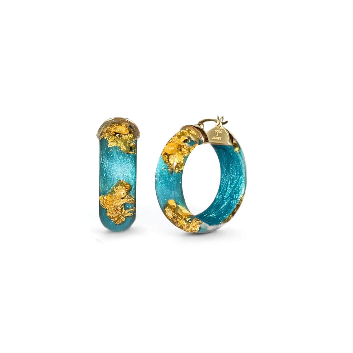 TEEK - Mini Gold Leaf Lucite Hoop Earrings JEWELRY TEEK GNH TEAL GOLD LEAF