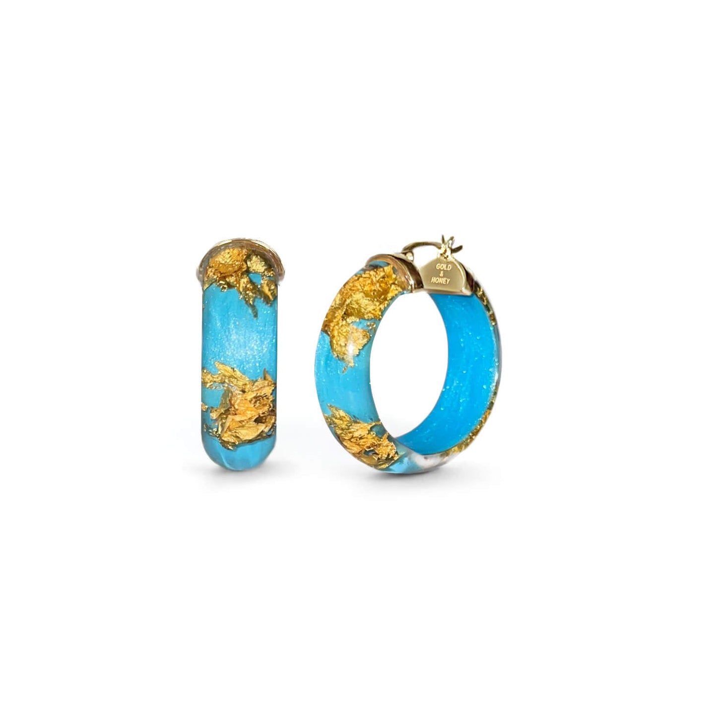 TEEK - Mini Gold Leaf Lucite Hoop Earrings JEWELRY TEEK GNH TURQUOISE GOLD LEAF