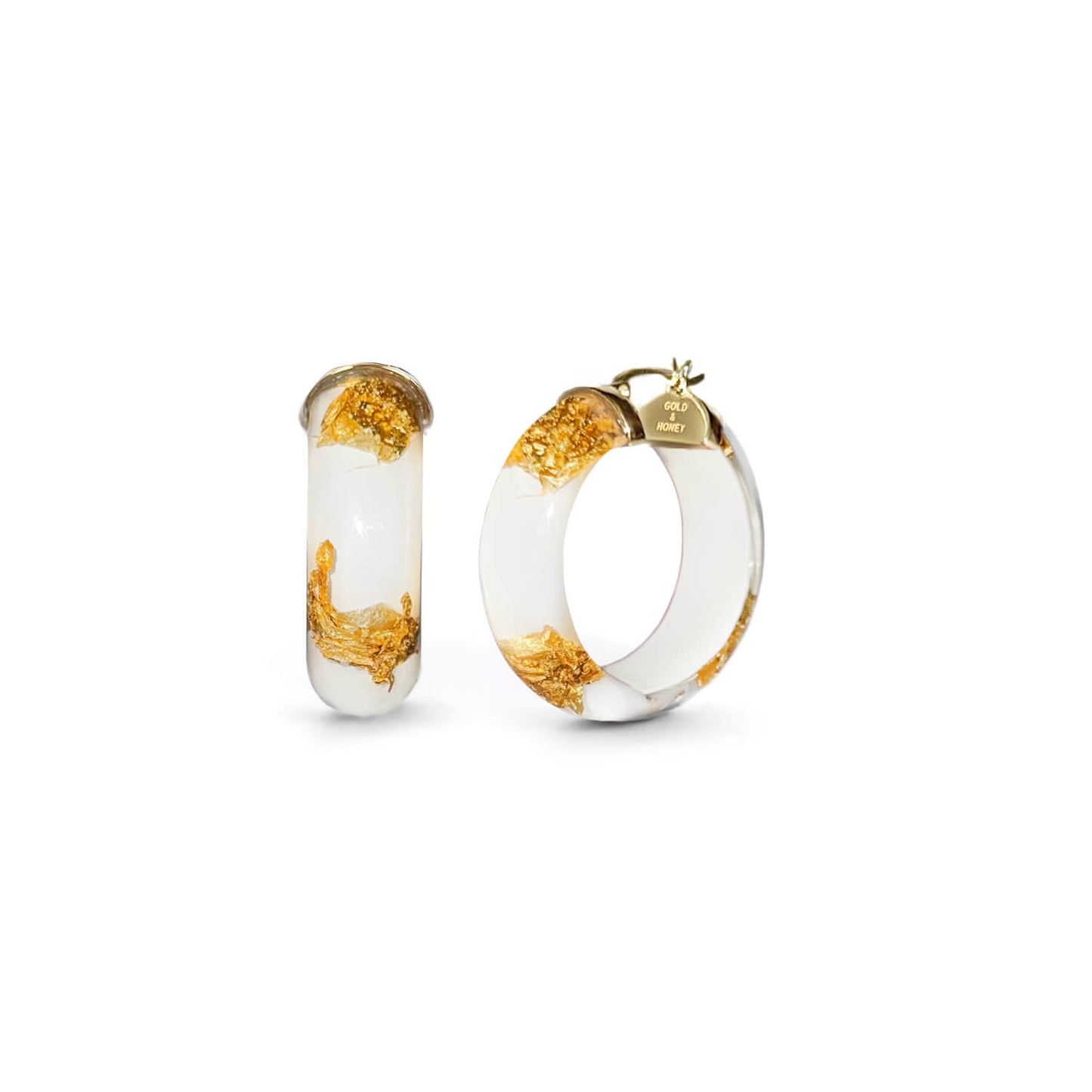 TEEK - Mini Gold Leaf Lucite Hoop Earrings JEWELRY TEEK GNH WHITE GOLD LEAF