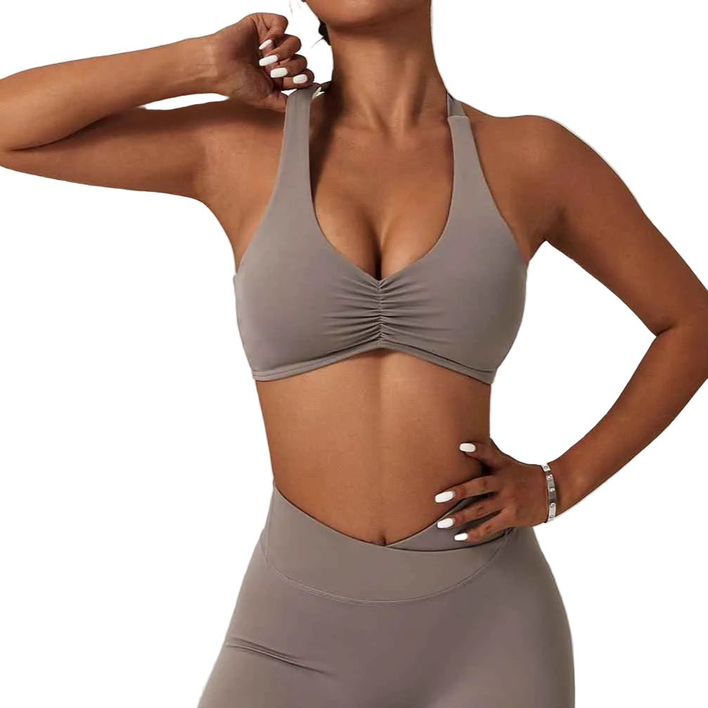 Halter Ruched Bra Activewear Rockstar Peach Small Gray