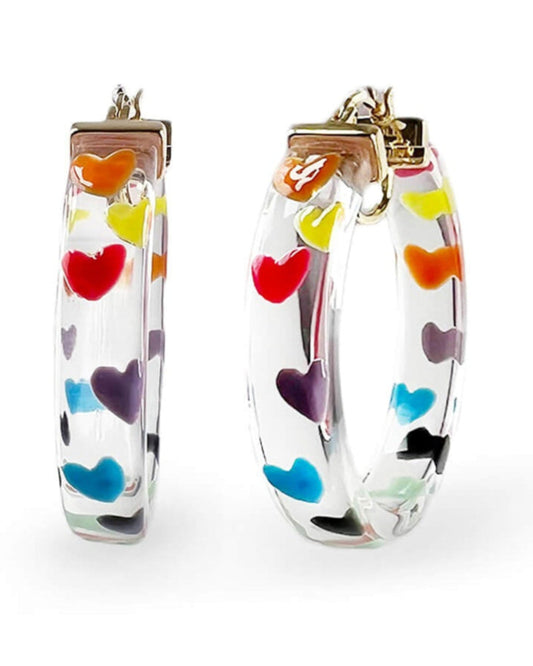 TEEK - Flat Lucite Hoop Earrings | Rainbow Hearts JEWELRY TEEK GNH