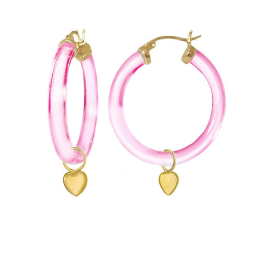 TEEK - Heart Charm Lucite Hoop Earrings JEWELRY TEEK GNH PINK