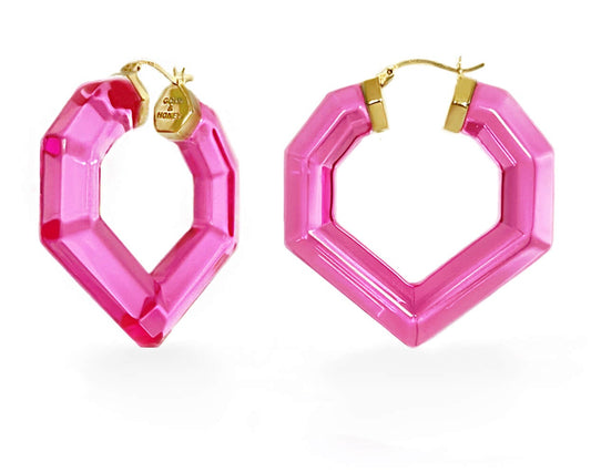 TEEK - Heart Gem Lucite Hoop Earrings JEWELRY TEEK GNH ELECTRIC PINK