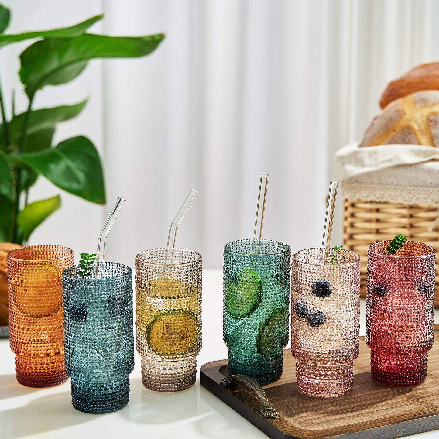 TEEK - Tonal Collins Highball Glassware Set of 6 - Glass Straws & Cleaner HOME DECOR TEEK KS