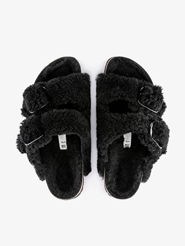 TEEK - Cork Sole Fluff Sandals SHOES TEEK K Black 5.5 