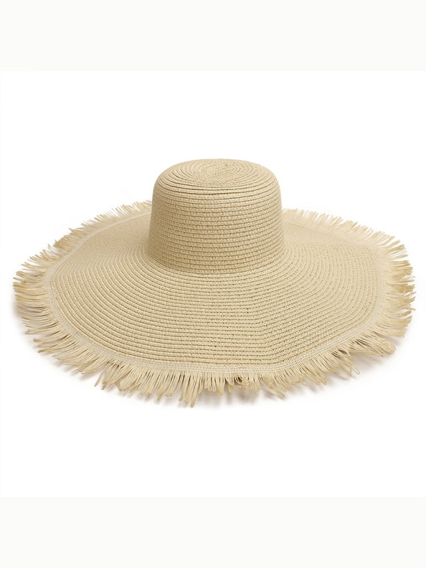 TEEK - Large Brim Braided Fringe-Brimmed Straw Hat HAT TEEK K Cream  