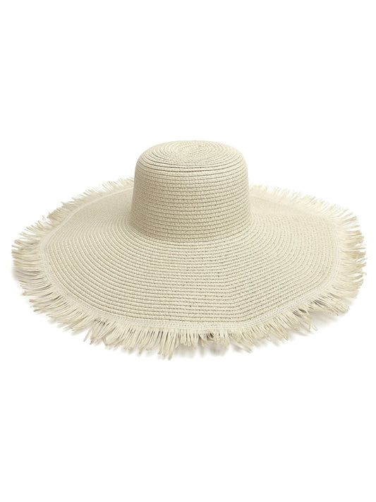TEEK - Large Brim Braided Fringe-Brimmed Straw Hat HAT TEEK K White  