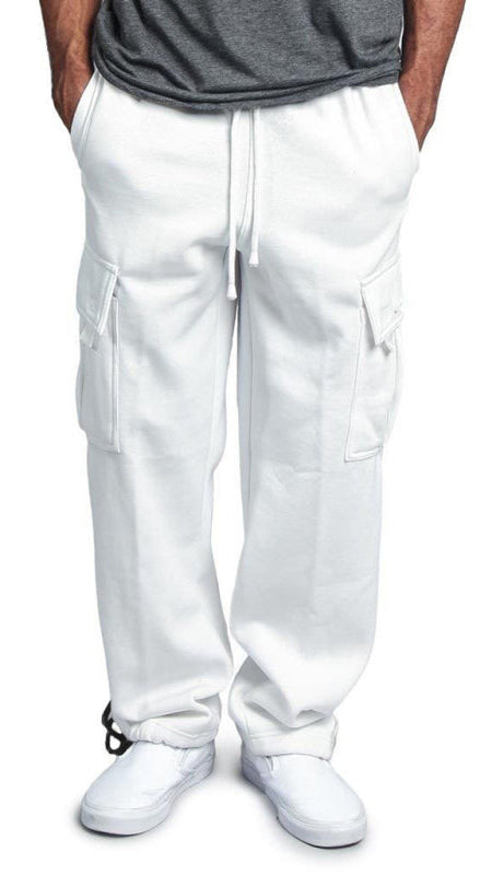 TEEK - Mens Elastic Waist Multi-Pocket Cargo Pants PANTS TEEK K White S
