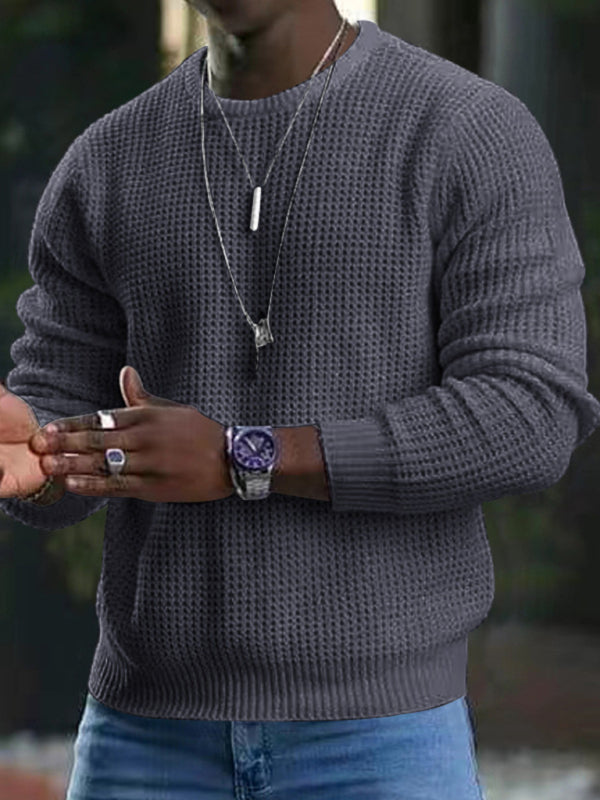 TEEK - Mens Waffle Thin Long-Sleeved Sweater TOPS TEEK K Charcoal Grey 3XL 